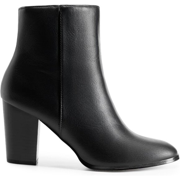 Women's Black/Pu Faux Leather Ankle Boots Chunky Block Heel Booties - Picture 2 of 9